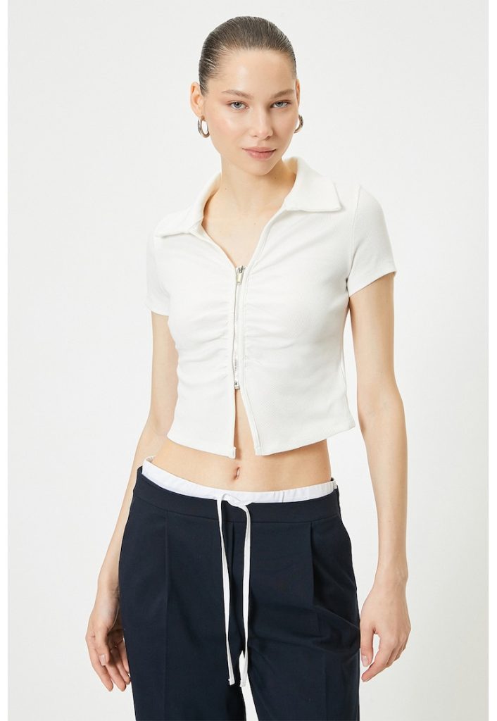 Tricou crop cu fermoar-FEMEI/IMBRACAMINTE/Tricouri si maiouri-IMBRACAMINTE/Tricouri si maiouri