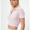 Tricou crop cu fermoar scurt si model gingham-FEMEI/IMBRACAMINTE/Tricouri si maiouri-IMBRACAMINTE/Tricouri si maiouri