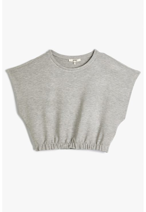 Tricou crop cu insertie elastica-FEMEI/IMBRACAMINTE/Tricouri si maiouri-IMBRACAMINTE/Tricouri si maiouri