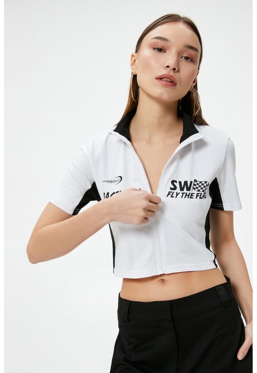 Tricou crop de bumbac cu fermoar-FEMEI/IMBRACAMINTE/Tricouri si maiouri-IMBRACAMINTE/Tricouri si maiouri
