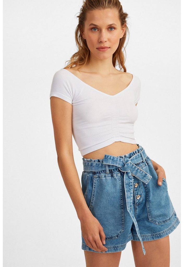 Tricou crop din amestec de modal-FEMEI/IMBRACAMINTE/Tricouri si maiouri-IMBRACAMINTE/Tricouri si maiouri