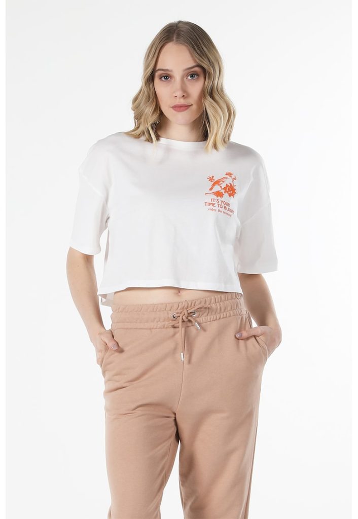 Tricou crop din bumbac cu imprimeu grafic-FEMEI/IMBRACAMINTE/Tricouri si maiouri-IMBRACAMINTE/Tricouri si maiouri