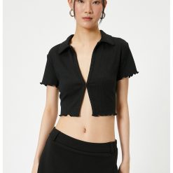 Tricou crop slim fit cu aspect striat-FEMEI/IMBRACAMINTE/Tricouri si maiouri-IMBRACAMINTE/Tricouri si maiouri