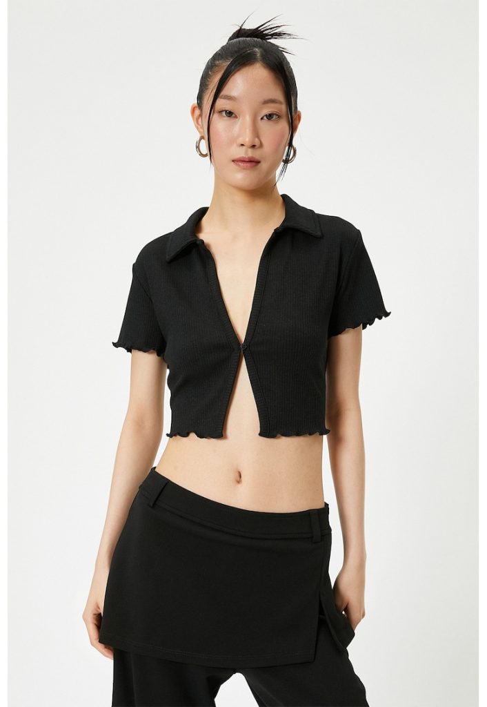 Tricou crop slim fit cu aspect striat-FEMEI/IMBRACAMINTE/Tricouri si maiouri-IMBRACAMINTE/Tricouri si maiouri