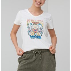 Tricou cu decolteu in V si imprimeu-FEMEI/IMBRACAMINTE/Tricouri si maiouri-IMBRACAMINTE/Tricouri si maiouri