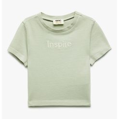 Tricou cu decolteu la baza gatului si broderie text-FETE/IMBRACAMINTE/Tricouri si maiouri-IMBRACAMINTE/Tricouri si maiouri