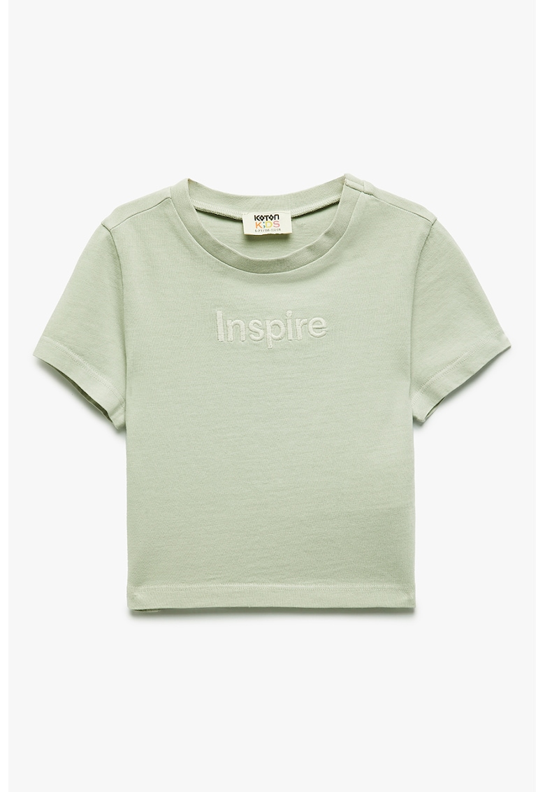 Tricou cu decolteu la baza gatului si broderie text-FETE/IMBRACAMINTE/Tricouri si maiouri-IMBRACAMINTE/Tricouri si maiouri