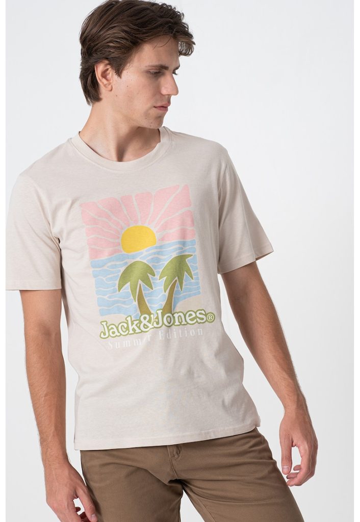 Tricou cu decolteu la baza gatului si design grafic-BARBATI/IMBRACAMINTE/Tricouri si maiouri-IMBRACAMINTE/Tricouri si maiouri