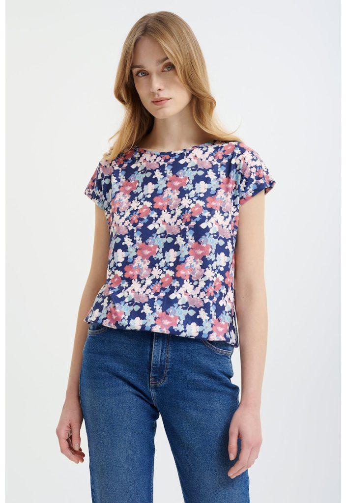 Tricou cu decolteu la baza gatului si imprimeu-FEMEI/IMBRACAMINTE/Tricouri si maiouri-IMBRACAMINTE/Tricouri si maiouri