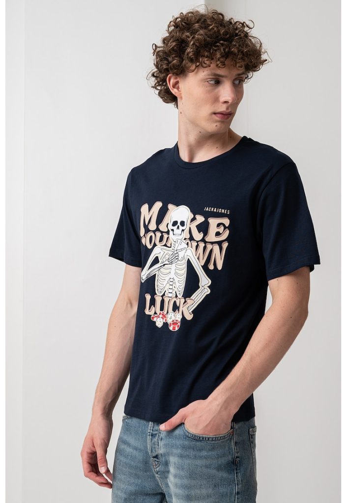 Tricou cu decolteu la baza gatului si imprimeu-BARBATI/IMBRACAMINTE/Tricouri si maiouri-IMBRACAMINTE/Tricouri si maiouri