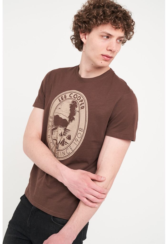 Tricou cu decolteu la baza gatului si imprimeu-BARBATI/IMBRACAMINTE/Tricouri si maiouri-IMBRACAMINTE/Tricouri si maiouri