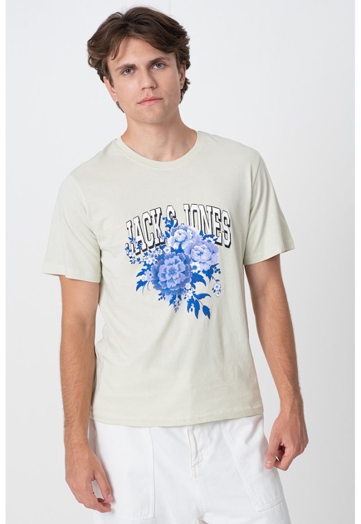 Tricou cu decolteu la baza gatului si imprimeu-BARBATI/IMBRACAMINTE/Tricouri si maiouri-IMBRACAMINTE/Tricouri si maiouri