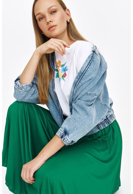 Tricou cu decolteu la baza gatului si imprimeu floral-FEMEI/IMBRACAMINTE/Tricouri si maiouri-IMBRACAMINTE/Tricouri si maiouri