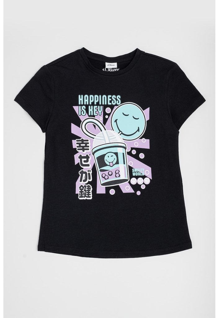 Tricou cu decolteu la baza gatului si imprimeu grafic-FETE/IMBRACAMINTE/Tricouri si maiouri-IMBRACAMINTE/Tricouri si maiouri