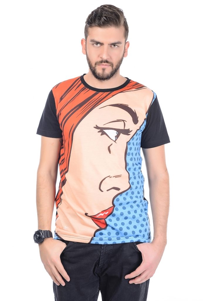 Tricou cu decolteu la baza gatului si imprimeu grafic-BARBATI/IMBRACAMINTE/Tricouri si maiouri-IMBRACAMINTE/Tricouri si maiouri