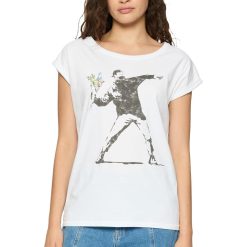 Tricou cu decolteu la baza gatului si imprimeu grafic-FEMEI/IMBRACAMINTE/Tricouri si maiouri-IMBRACAMINTE/Tricouri si maiouri