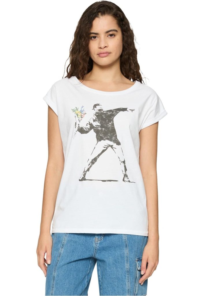 Tricou cu decolteu la baza gatului si imprimeu grafic-FEMEI/IMBRACAMINTE/Tricouri si maiouri-IMBRACAMINTE/Tricouri si maiouri