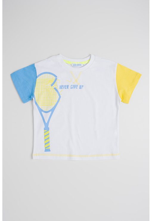 Tricou cu decolteu la baza gatului si imprimeu grafic-BAIETI/IMBRACAMINTE/Tricouri si maiouri-IMBRACAMINTE/Tricouri si maiouri