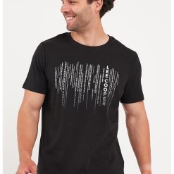 Tricou cu decolteu la baza gatului si imprimeu grafic-BARBATI/IMBRACAMINTE/Tricouri si maiouri-IMBRACAMINTE/Tricouri si maiouri