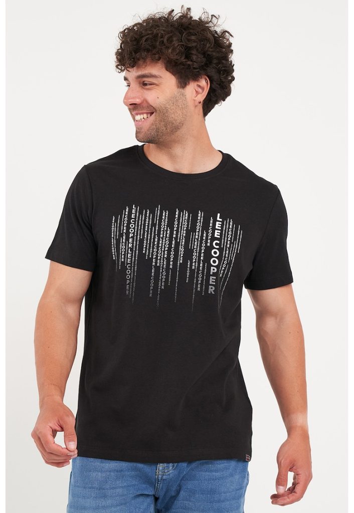 Tricou cu decolteu la baza gatului si imprimeu grafic-BARBATI/IMBRACAMINTE/Tricouri si maiouri-IMBRACAMINTE/Tricouri si maiouri