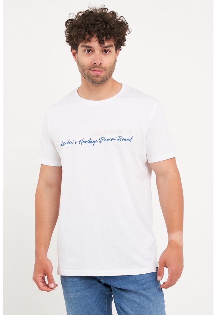 Tricou cu decolteu la baza gatului si imprimeu logo-BARBATI/IMBRACAMINTE/Tricouri si maiouri-IMBRACAMINTE/Tricouri si maiouri