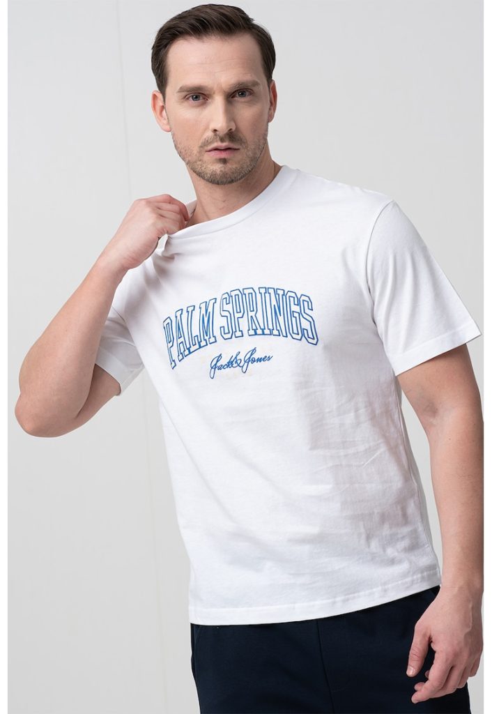 Tricou cu decolteu la baza gatului si imprimeu text-BARBATI/IMBRACAMINTE/Tricouri si maiouri-IMBRACAMINTE/Tricouri si maiouri