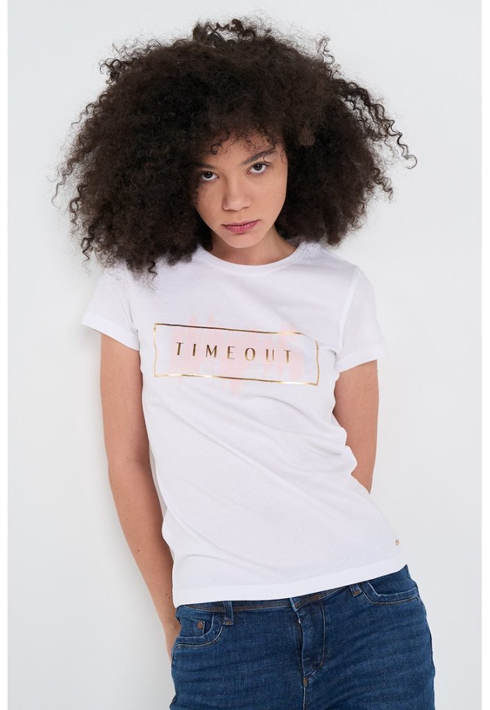 Tricou cu decolteu la baza gatului si logo-FEMEI/IMBRACAMINTE/Tricouri si maiouri-IMBRACAMINTE/Tricouri si maiouri