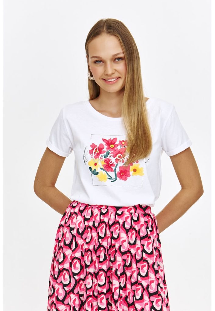 Tricou cu decolteu rotund si imprimeu-FEMEI/IMBRACAMINTE/Tricouri si maiouri-IMBRACAMINTE/Tricouri si maiouri
