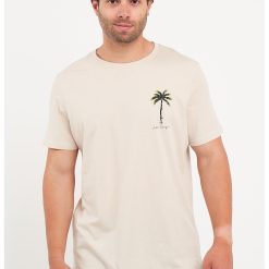 Tricou cu decolteu rotund si imprimeu discret-BARBATI/IMBRACAMINTE/Tricouri si maiouri-IMBRACAMINTE/Tricouri si maiouri