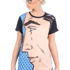 Tricou cu decolteu rotund si imprimeu supradimensionat-FEMEI/IMBRACAMINTE/Tricouri si maiouri-IMBRACAMINTE/Tricouri si maiouri