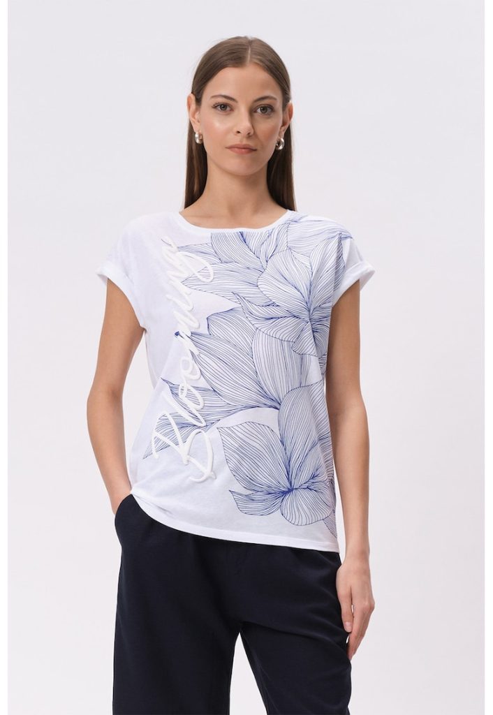 Tricou cu decolteu rotund si model floral-FEMEI/IMBRACAMINTE/Tricouri si maiouri-IMBRACAMINTE/Tricouri si maiouri