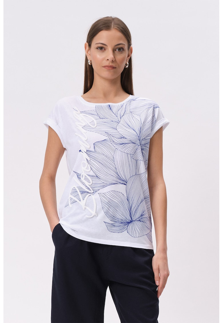 Tricou cu decolteu rotund si model floral-FEMEI/IMBRACAMINTE/Tricouri si maiouri-IMBRACAMINTE/Tricouri si maiouri