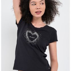 Tricou cu decolteu rotund si strasuri-FEMEI/IMBRACAMINTE/Tricouri si maiouri-IMBRACAMINTE/Tricouri si maiouri