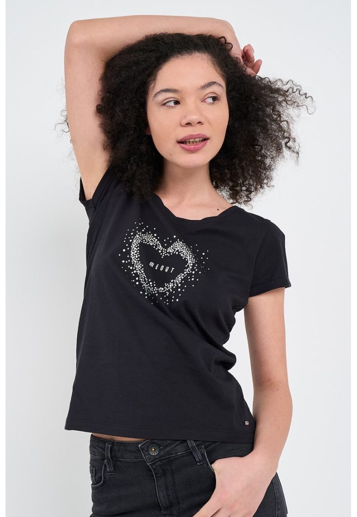 Tricou cu decolteu rotund si strasuri-FEMEI/IMBRACAMINTE/Tricouri si maiouri-IMBRACAMINTE/Tricouri si maiouri