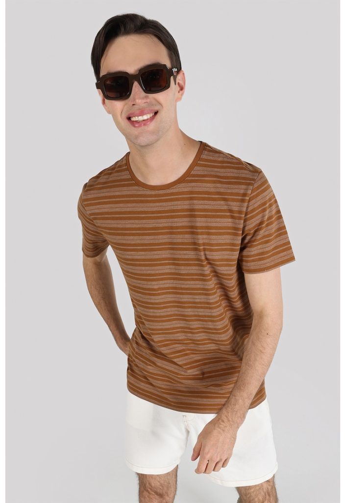 Tricou cu dungi si decolteu la baza gatului-BARBATI/IMBRACAMINTE/Tricouri si maiouri-IMBRACAMINTE/Tricouri si maiouri