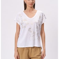 Tricou cu imprimeu floral si decolteu in V-FEMEI/IMBRACAMINTE/Tricouri si maiouri-IMBRACAMINTE/Tricouri si maiouri