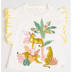 Tricou cu imprimeu grafic si maneci cu volane-FETE/IMBRACAMINTE/Tricouri si maiouri-IMBRACAMINTE/Tricouri si maiouri