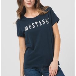 Tricou cu imprimeu logo si decolteu rotund-FEMEI/IMBRACAMINTE/Tricouri si maiouri-IMBRACAMINTE/Tricouri si maiouri