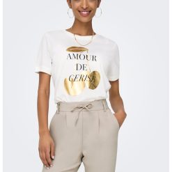 Tricou cu imprimeu si decolteu la baza gatului-FEMEI/IMBRACAMINTE/Tricouri si maiouri-IMBRACAMINTE/Tricouri si maiouri