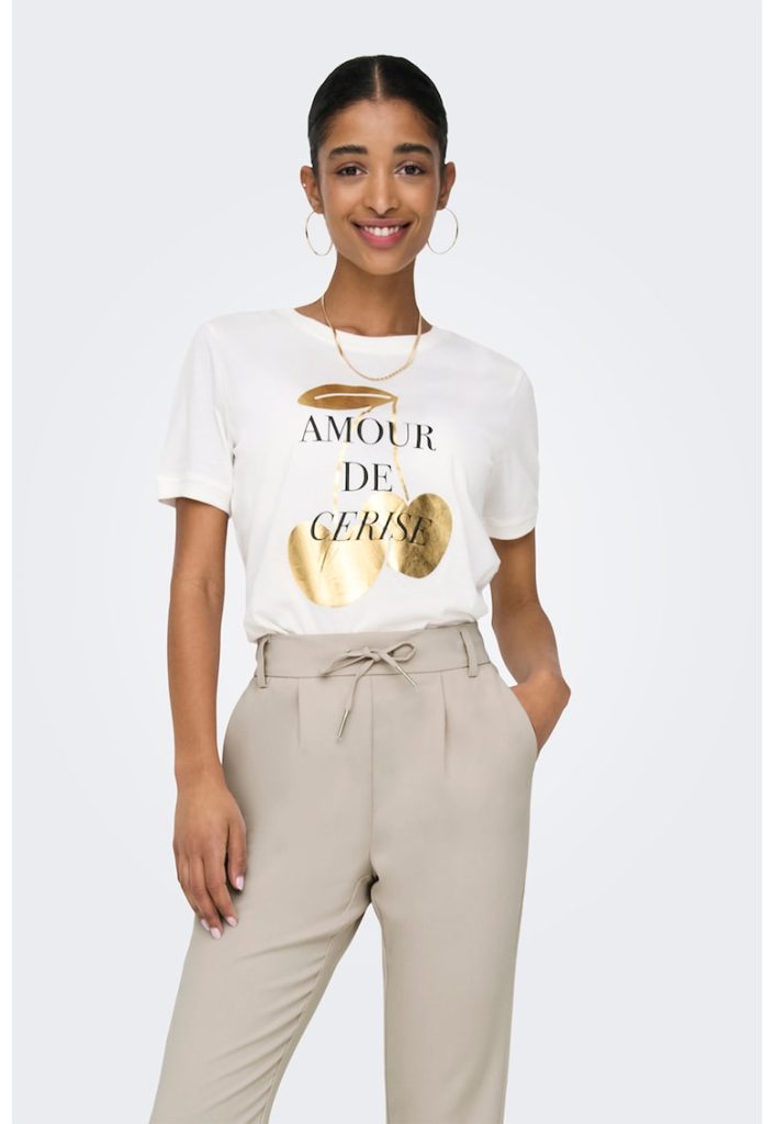 Tricou cu imprimeu si decolteu la baza gatului-FEMEI/IMBRACAMINTE/Tricouri si maiouri-IMBRACAMINTE/Tricouri si maiouri