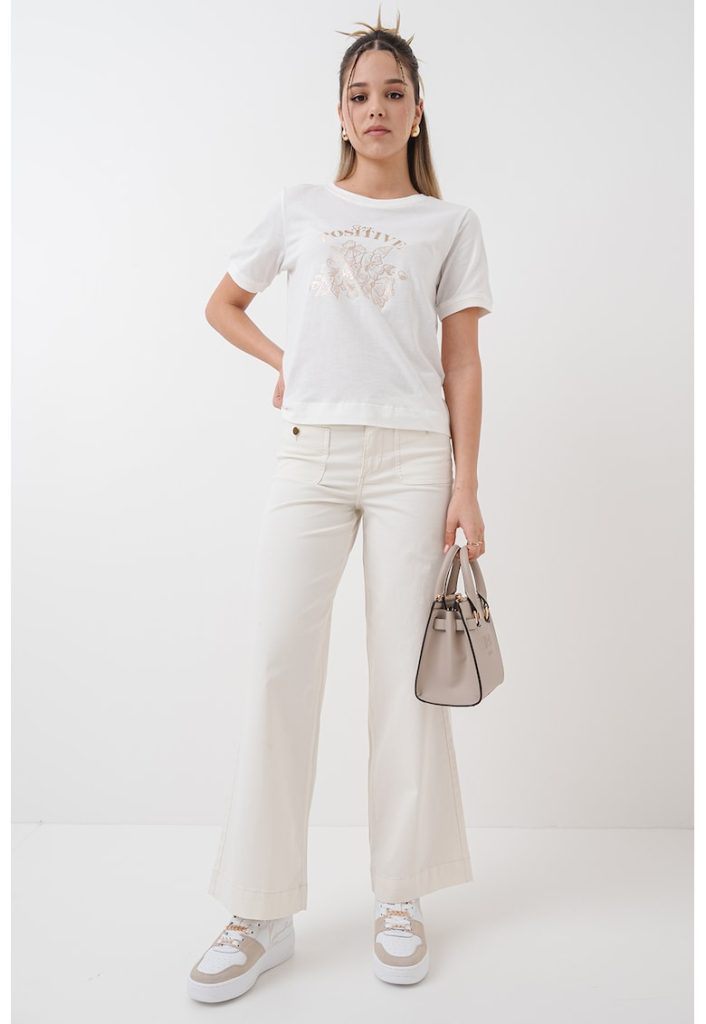 Tricou cu imprimeu si decolteu la baza gatului-FEMEI/IMBRACAMINTE/Tricouri si maiouri-IMBRACAMINTE/Tricouri si maiouri