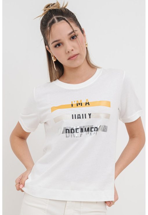 Tricou cu imprimeu si decolteu la baza gatului-FEMEI/IMBRACAMINTE/Tricouri si maiouri-IMBRACAMINTE/Tricouri si maiouri