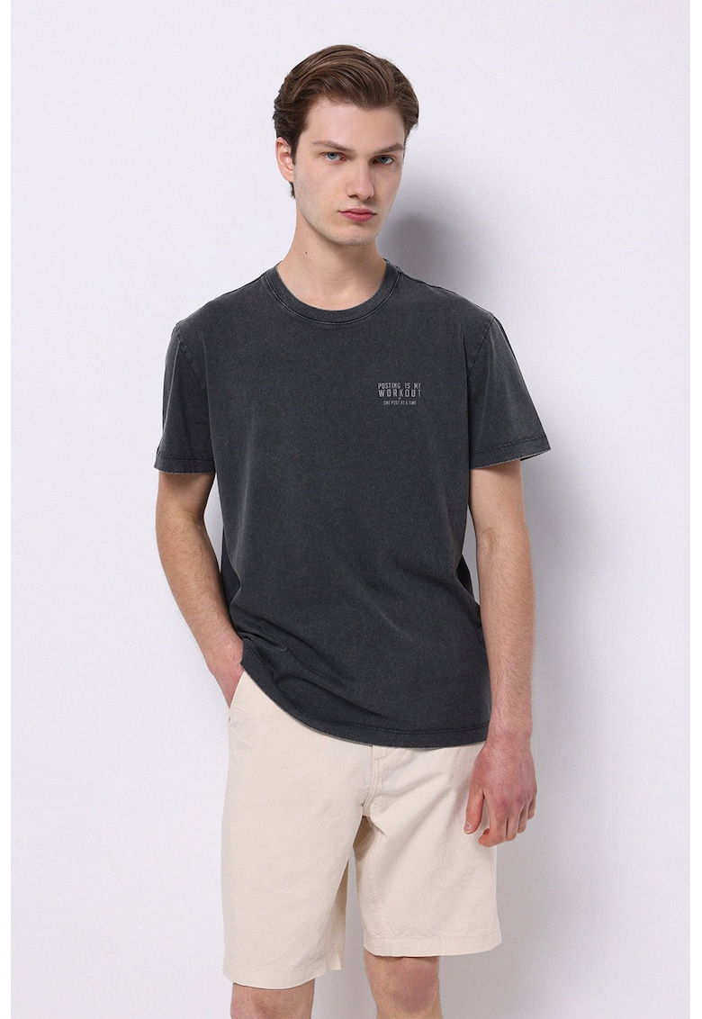 Tricou cu imprimeu text pe piept-BARBATI/IMBRACAMINTE/Tricouri si maiouri-IMBRACAMINTE/Tricouri si maiouri