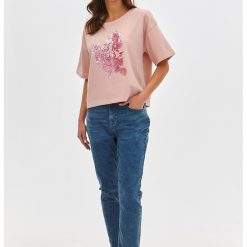 Tricou cu maneci cazute si imprimeu floral-FEMEI/IMBRACAMINTE/Tricouri si maiouri-IMBRACAMINTE/Tricouri si maiouri
