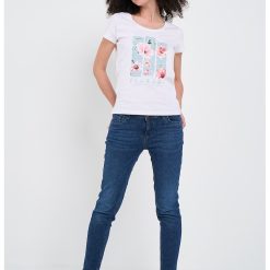 Tricou cu model floral si text-FEMEI/IMBRACAMINTE/Tricouri si maiouri-IMBRACAMINTE/Tricouri si maiouri