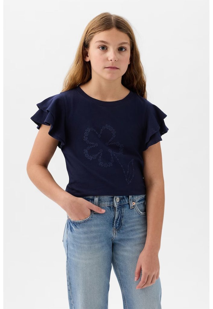 Tricou de bumbac cu broderie florala-FETE/IMBRACAMINTE/Tricouri si maiouri-IMBRACAMINTE/Tricouri si maiouri