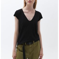 Tricou de bumbac cu decolteu in V-FEMEI/IMBRACAMINTE/Tricouri si maiouri-IMBRACAMINTE/Tricouri si maiouri