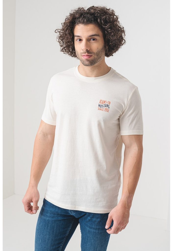 Tricou de bumbac cu decolteu la baza gatului-BARBATI/IMBRACAMINTE/Tricouri si maiouri-IMBRACAMINTE/Tricouri si maiouri