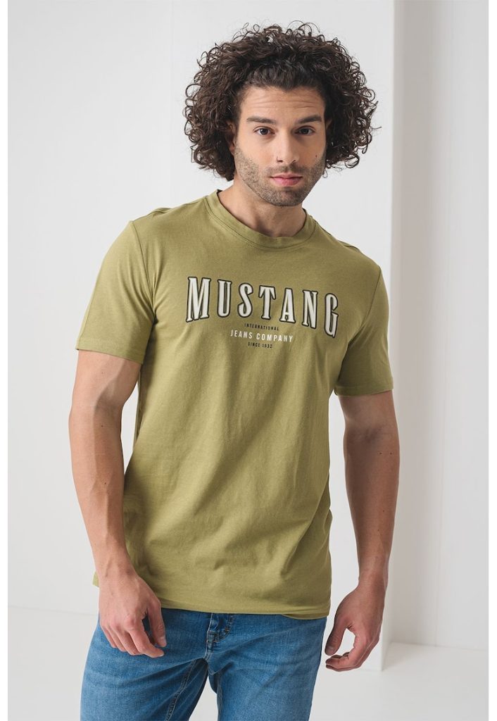 Tricou de bumbac cu decolteu la baza gatului si logo-BARBATI/IMBRACAMINTE/Tricouri si maiouri-IMBRACAMINTE/Tricouri si maiouri