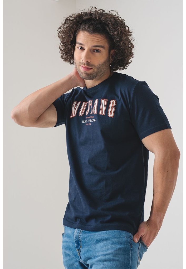 Tricou de bumbac cu decolteu la baza gatului si logo-BARBATI/IMBRACAMINTE/Tricouri si maiouri-IMBRACAMINTE/Tricouri si maiouri